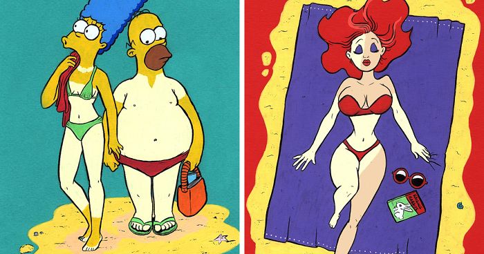 15 Ilustrações De Personagens Famosos Em Seu Primeiro Dia Na Praia